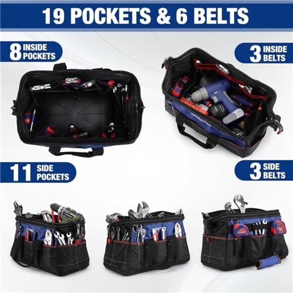 16-inch Wide Mouth Tool Bag, Heavy Duty Cloth Tool Storage Bag with Water Proof - Picture 4 of 7